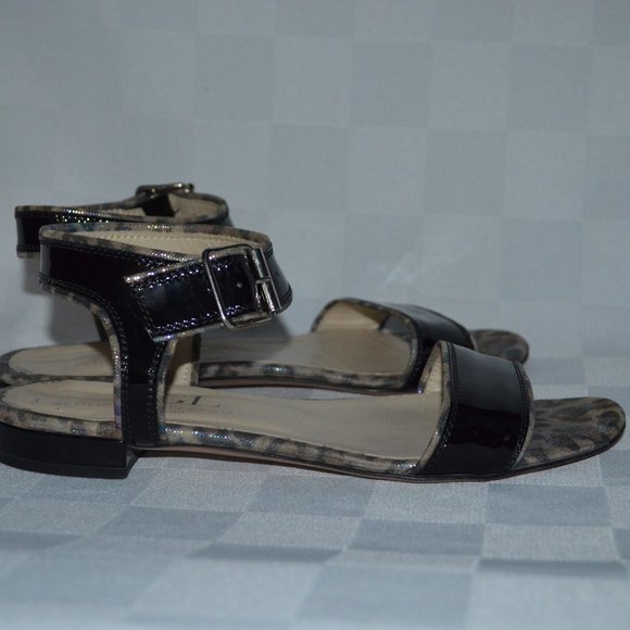 Sz 35.5 5.5 AGL Attilio Giusti Leombruni Black Patent Ankle Strap Sandals - Picture 5 of 7